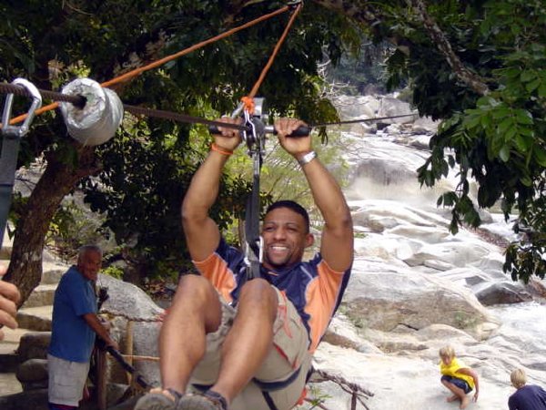 Jake zips across the river